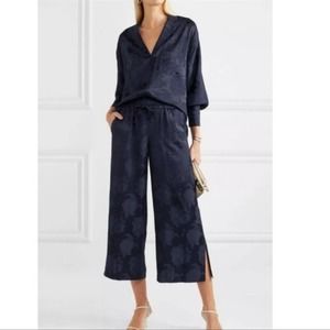 Vince Floral Jacquard Culottes Wide Leg Drawstring Navy Size XL